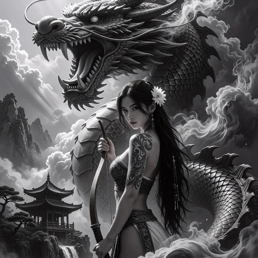 Monochrome Black & White fantasy illustration dbx V1