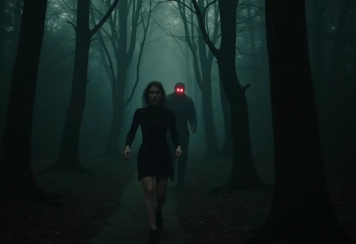 a woman fleeing a foreboding forest :: AI Art by sorrownmadness :: Tungsten