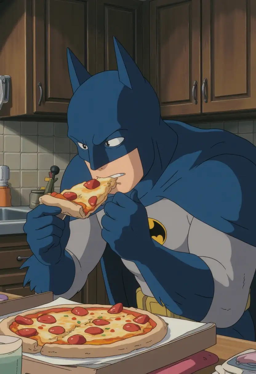 Batman eats pizza :: AI Art by christophersantiago888 :: Tungsten