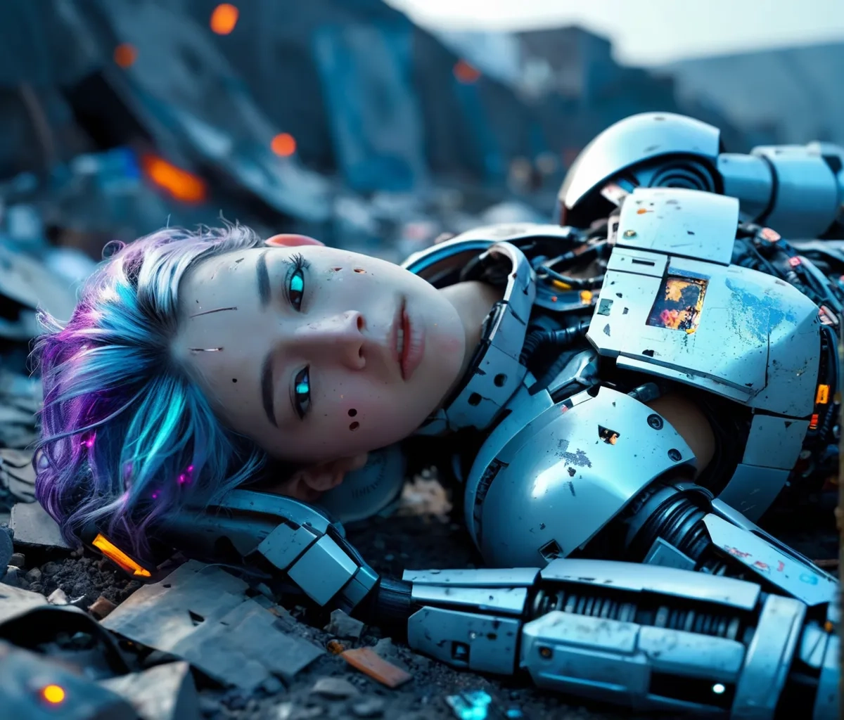 Broken Cyborg with CinEro :: AI Art by lynodie :: Tungsten